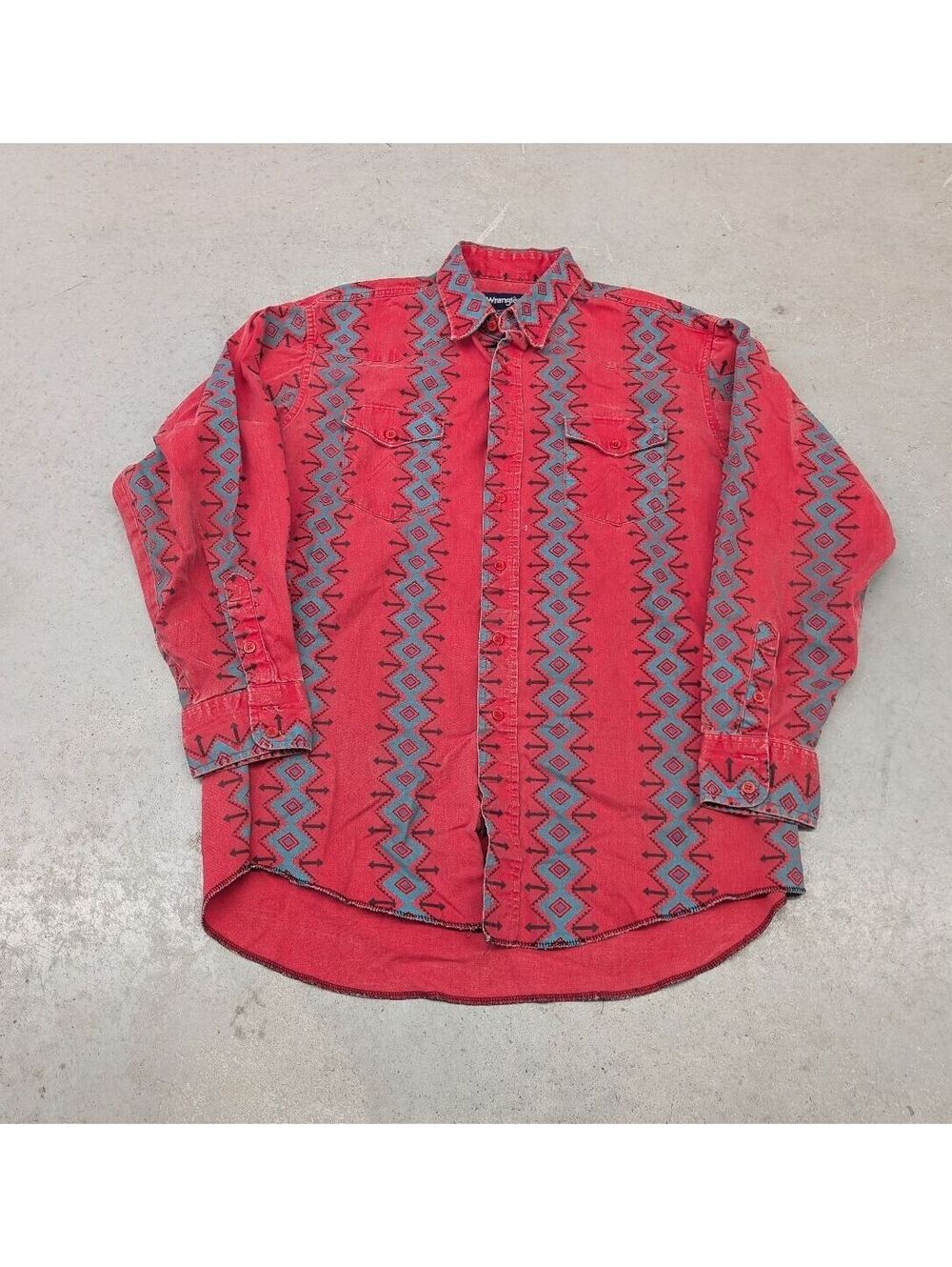 Vintage 80s Wrangler Western Wear USA Red Aztec Shirt